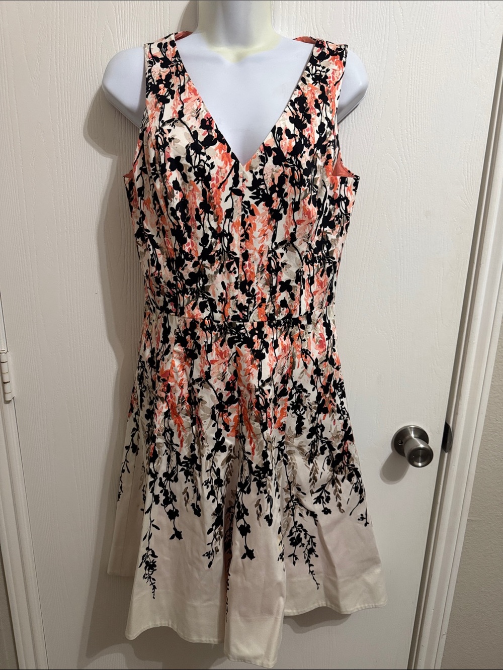White House Black Market Floral Hi-Low Fit Flare Sleeveless Midi Dress 8 Summer